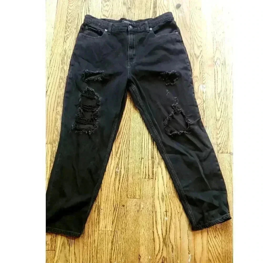 Aeropostale mom jeans size 12 black destressed‎ 100% cotton